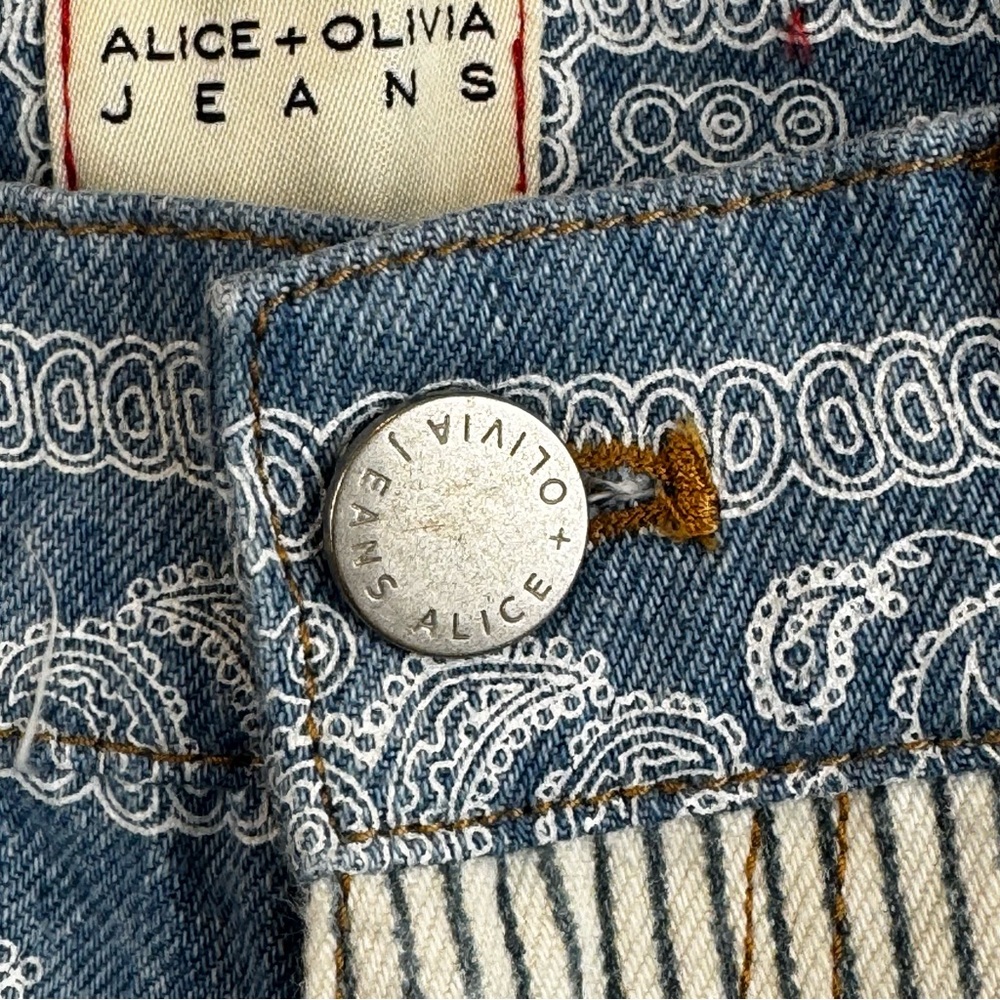 Alice + Olivia Amazing High Rise Patchwork Jeans Sz 25 - Picture 12 of 14